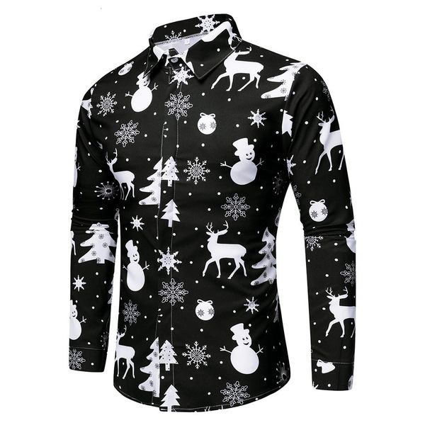 

men s casual shirts long sleeve christmas banquet holiday snowflake elk printed fashion cartoon xmas 221128, White;black