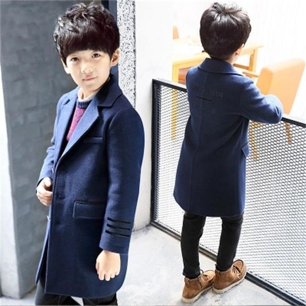

coat korean boys wool winter coat england style kids thick outerwear fashion kids woolen long jackets children warm coats 001 221129, Blue;gray