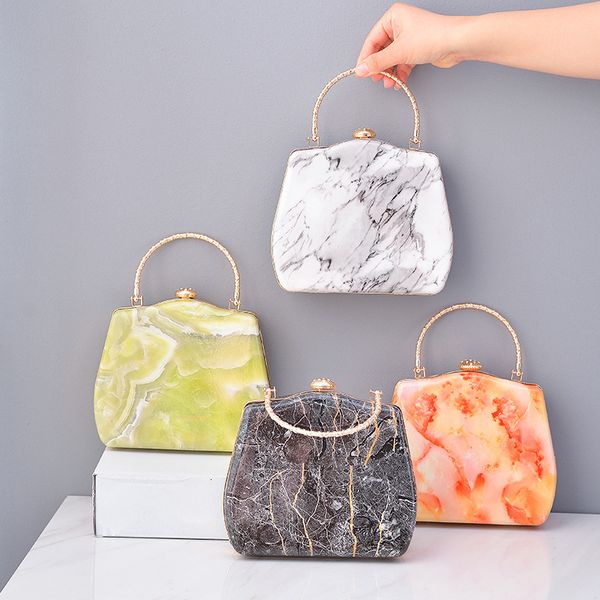 

evening bags classic vintage pu marbling womens handbag wedding banquet party metal handle clutches chain shoulder bag 221128