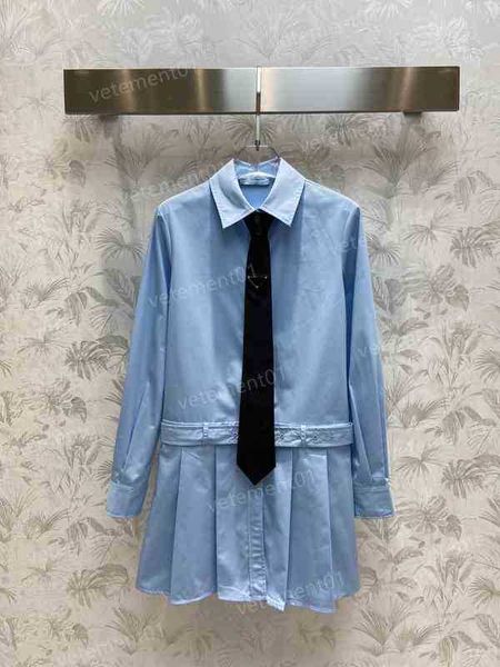 

designer womens dress p..da student style triangle logo panel lapel tie shirt dress luxury summer party dresses for women, Black;gray