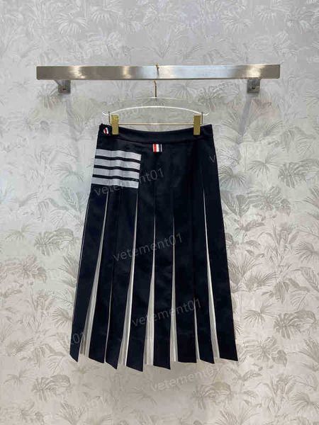 

designer womens skirt dress classic red blue and white webbing stitching pleated skirt luxury summer party dresses women clothing, Black