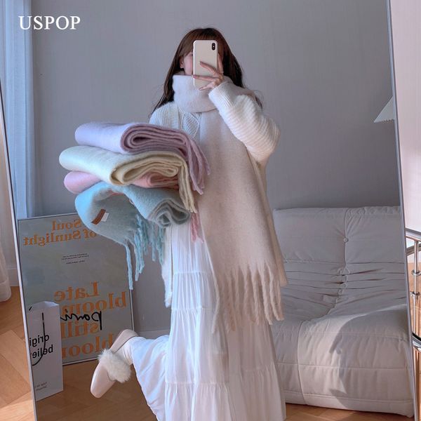 

scarves uspop women scarf winter long large tassel soft solid color wrap pashmina 221129, Blue;gray