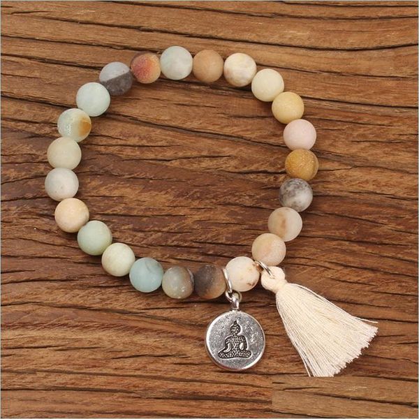 

beaded natural stone lotus buddha charm mala bracelet with tassel turkoois beads bracelets bangles women yoga prayer drop del dhgarden dhwpn, Black