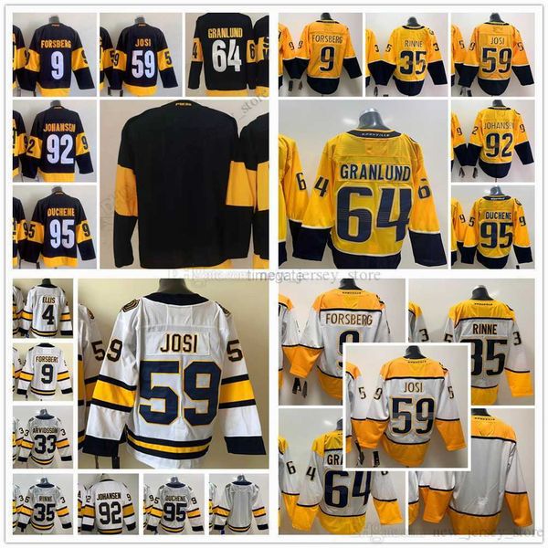

college hockey wears movie ice hockey jerseys stitched 9 filip forsberg 35 pekka rinne 59 roman josi 64 mikael granlund 92 ryan johansen 95, Black