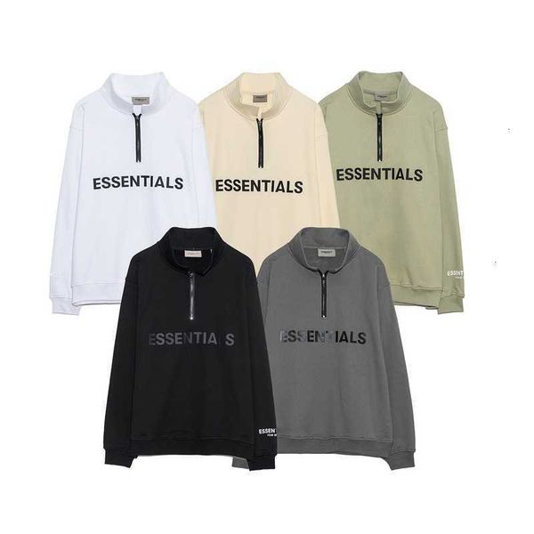 

hoodies hweatshirts feel of god fog essentials multi thread trend loose autumn and winter half zipper sweater, Black