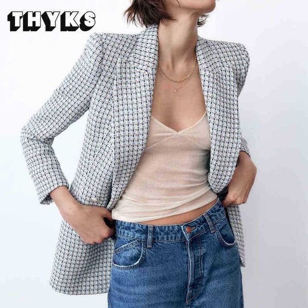 

new women houndstooth tweed blazers elegant woven doublebreasted blue fall jacket office plaid jackets suit za women 2022 j220813, White;black