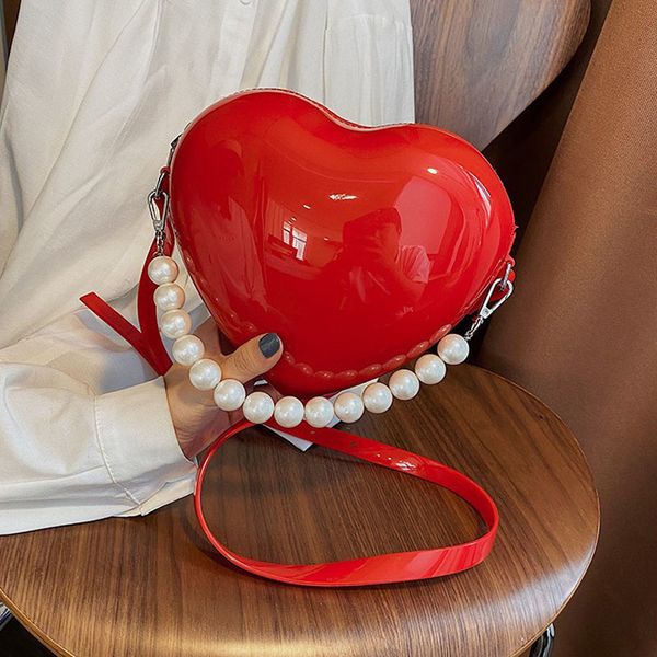 

evening bags female fashion pink white red heart shouldbags fine imitation pearl tote patent leather women's handbag crossbody 221128