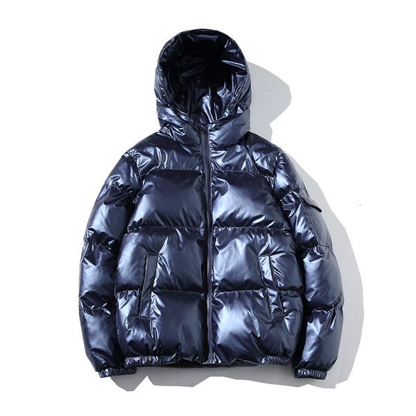 

men's down parkas bright mens hooded coat thick large size short cotton puffy coat slim shiny blue winter parka streetwear quilted jack, Black