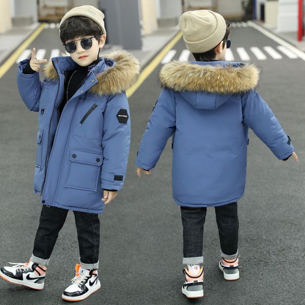 

down coat boys coat kids thicken warm outerwear 3 to 14 yrs children's clothing winter teenagers down jacket korean style windbreaker 2, Blue;gray