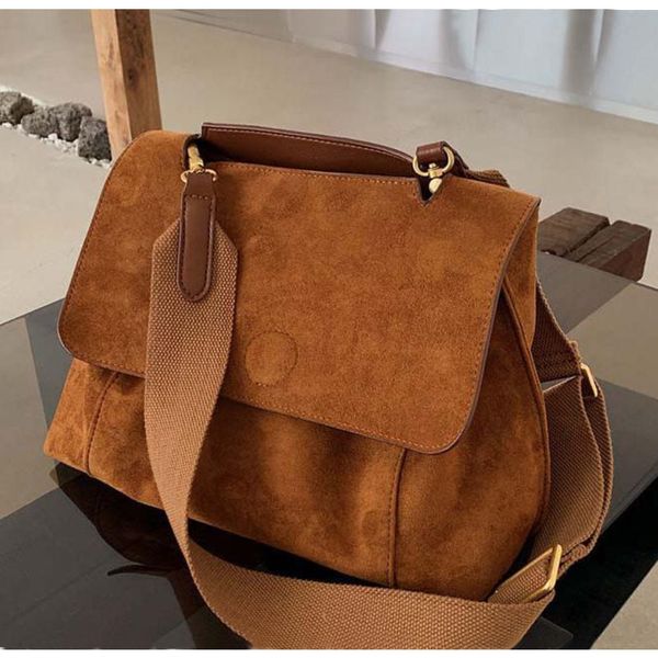 

evening bags nubuck pu leather flap shoulder for women vintage wide strap crossbody large capacity designer handbags tote 221128