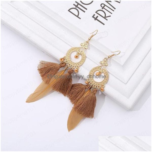 

dangle chandelier european and american simple rice beads tassel feather earrings female wild drip retro small commodity wholesale dhx5v, Silver