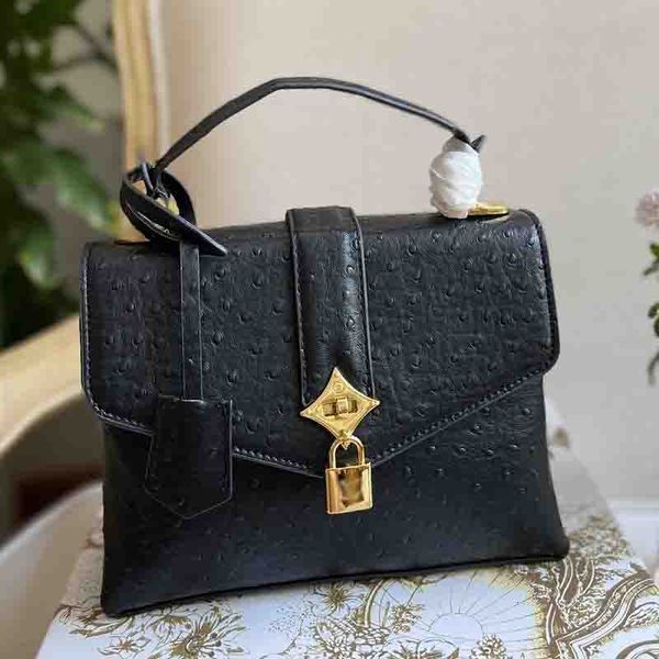 

bag original style ostrich embossed bags totes hand genuine leather presbyopia with lock shoulder portable female artsy designer handbag boo