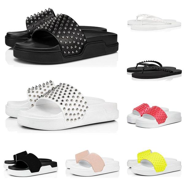 

red bottomed christians red slides men slippers triple black white green spikes mens flat flip flops beach l fashion platform sand cmj