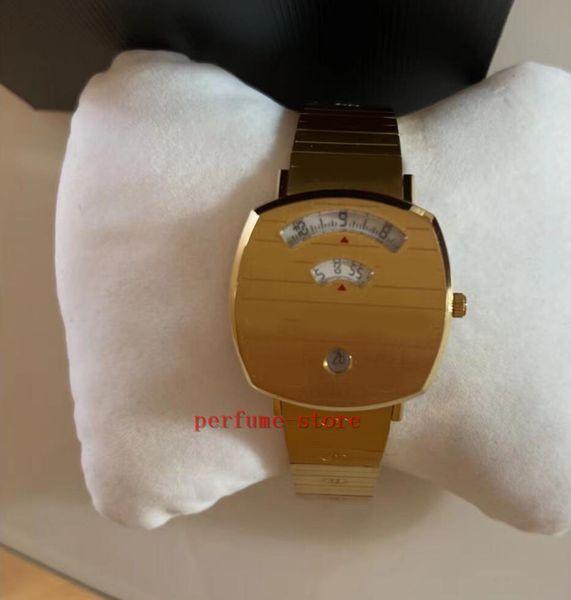 

brand watch grip 35mm quartz ss gold dial g/g-engraved women's watch ya157403, Slivery;brown