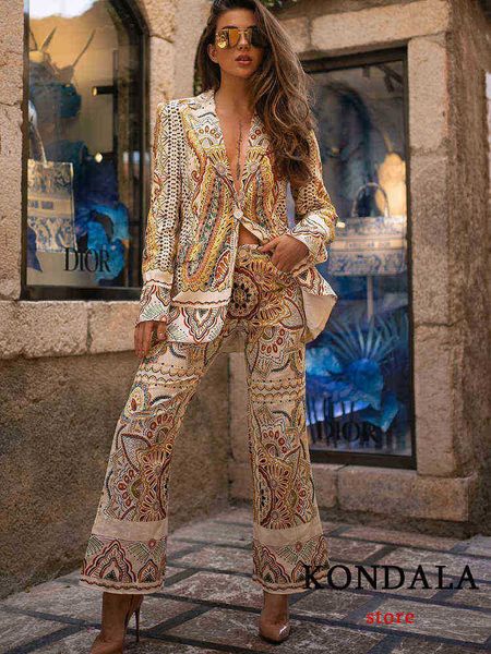 

kondala vintage flower print oversized long jackets women long sleeves v neck single button loose blazer women boho fashion 2022 j220813, White;black