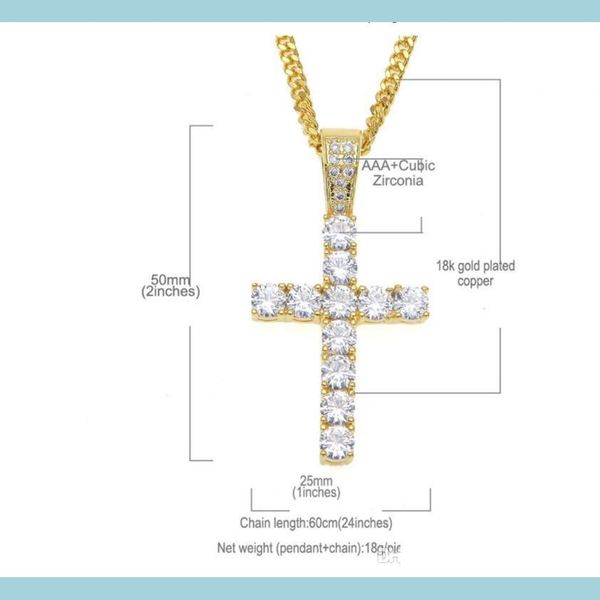 

pendant necklaces hip hop cross pendant necklace with 60cm chain for men and women copper iced out cubic zircon bling jewelr dhgarden dhqbn, Silver