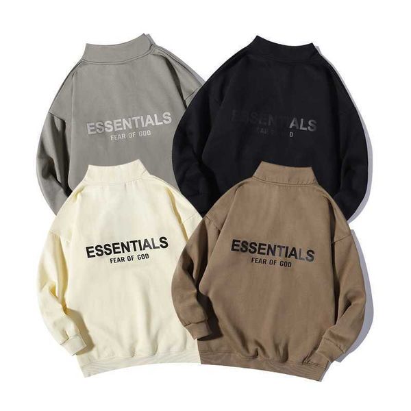 

hoodies hweatshirts 21 new fog feel of god essentials double line back printing half zipper plush sweater, Black
