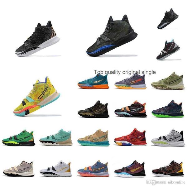 

womens mens kyrie 7 basketball shoes kids irving kyries vii 7s sneakers pre-heat black gold white multi color yellow easter tennis with box