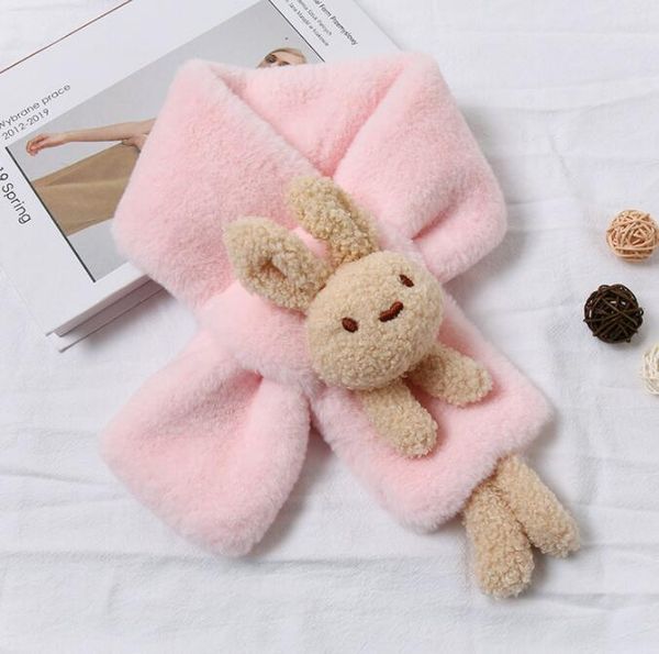 

cartoon bunny baby scarves soft plush thicken winter warm rabbit necks sleeve neck solid fur scarf for kids girl boy infant scarf, Blue;gray