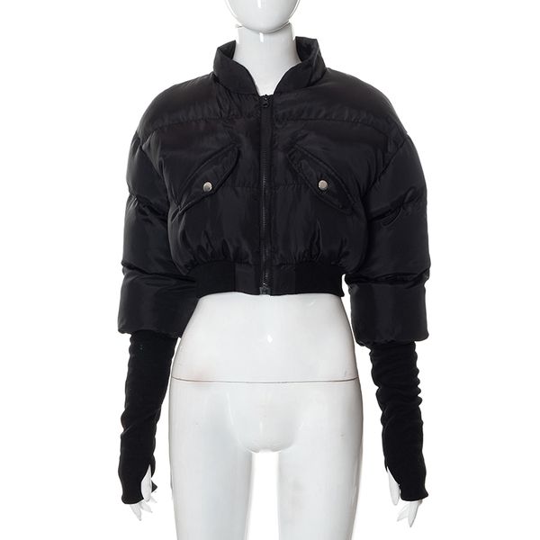 

women down jacket 2022 winter new fashion cotton outwear womens stand collar short coat warm bread coat for woman, Black