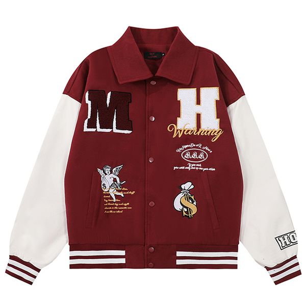 

mens jackets vintage letter embroidery men women patchwork oversize outwear streetwear hip hop baseball college bomber coats 221129, Black;brown