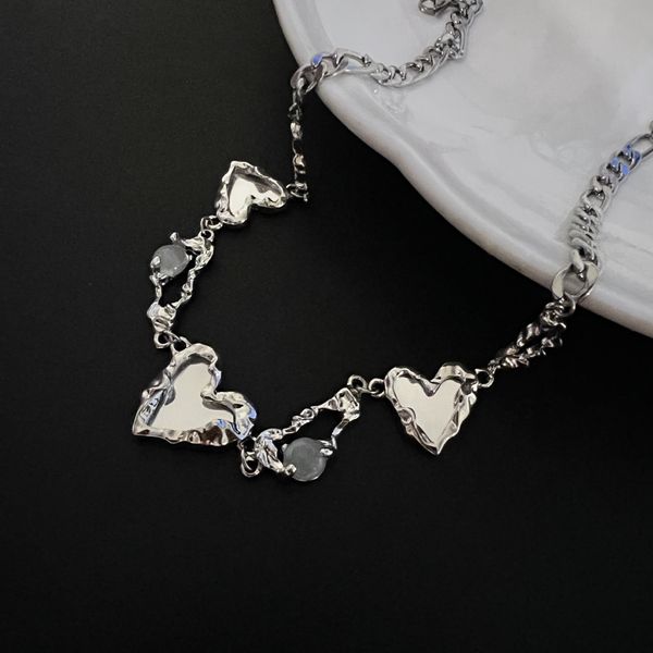 

chains niche design mirror shape of heart necklace female cold style wear them in layers sweet and cool spice girls clavicle chain wet act t, Silver