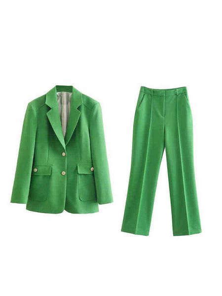 

slmd 2022 fashion elegant wear women green pants fits female single breasted pockets colored blazers high waist straight pants j220813, White;black