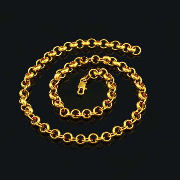

necklace real 18k yellow gold filled solid woman statement curb circle round link chain 45cm 17.7inch 7mm, Silver