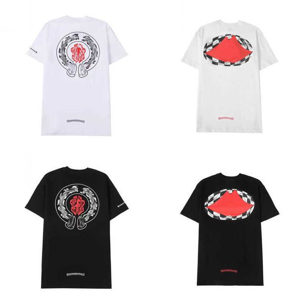 

classic luxury men's t shirt brand tees men women sanskrit letter sweatshirts short sleeve horseshoe designer couple t-shirts cross te, White;black
