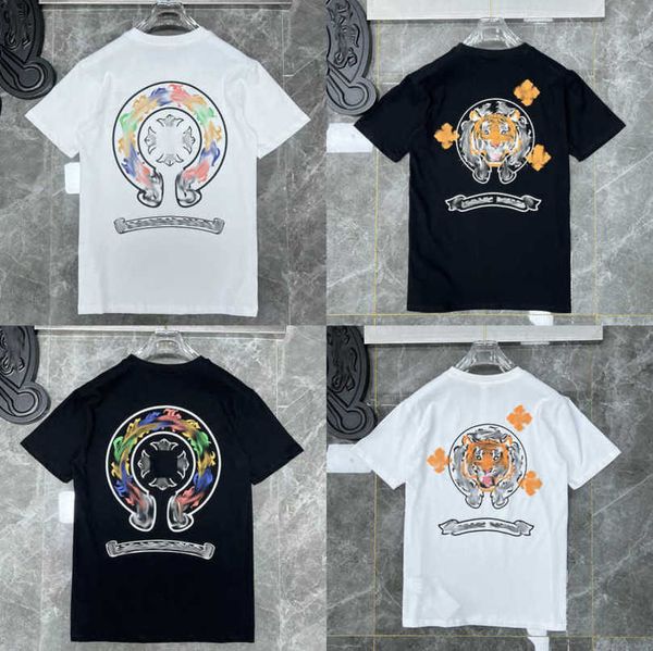 

luxury fashion women's t shirt ch brand tees men women sanskrit letter short sleeve horseshoe couple t-shirts designer polos tshirts c, White