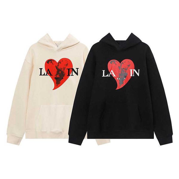 

designer luxury lanvins classic fashion trend loose and versatiletrendy chengyi same letter love flocking print couple hoodie, Black