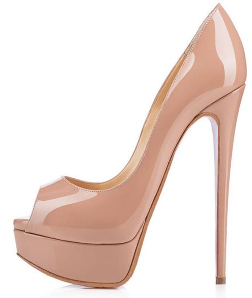

2018fashion 14cm heel women nude patent leather leather peeptoes high heels desiger platform shallow mouth women039s dress sho8686709, Black