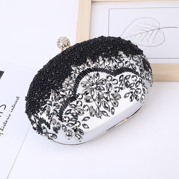

evening bags luxury women party wedding clutches handmade beading round bags vintage diamond crystal flower black white handbag 221128