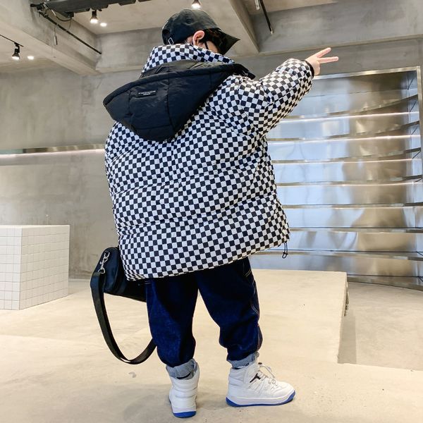 

down coat winter plaid cotton clothes for teens fashion girls snowsuit thickened warm outerwear hooded children's clothing 414 y 22112, Blue;gray