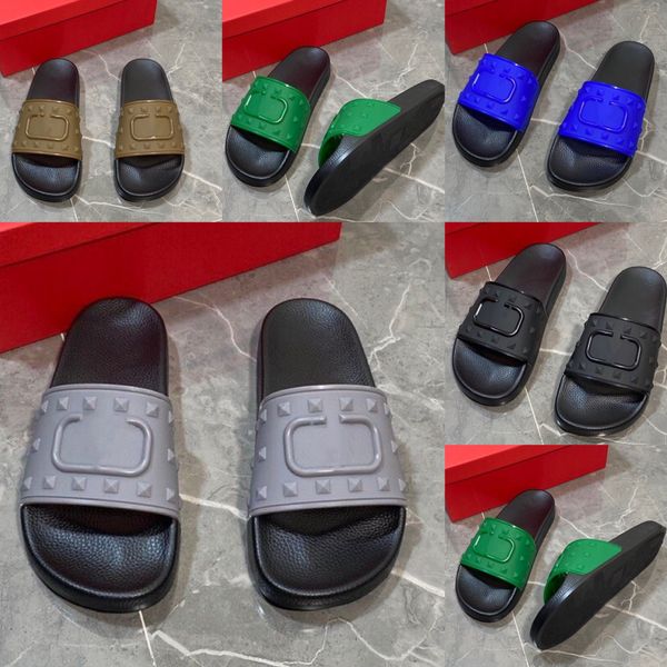 

new style slippers male designer sandals beach shoes willow nail letters thick soles waterproof anti-skid candy outdoor solid color herringb, Black