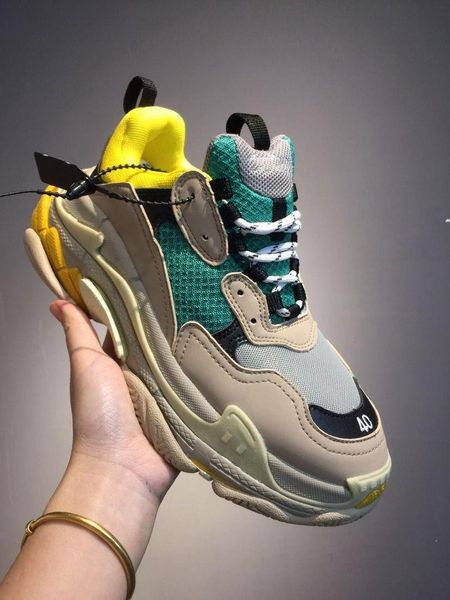 

mens woman triple s shoes ankle sports wholesale price social platform sneakers quality leather lightweight lace-up formal trainers with ori, Black