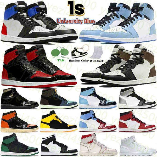 

basketball shoes sports shoe sneakers university blue electro orange dark mocha bred shadow unc twist 2021 new mens high og 1s, Black