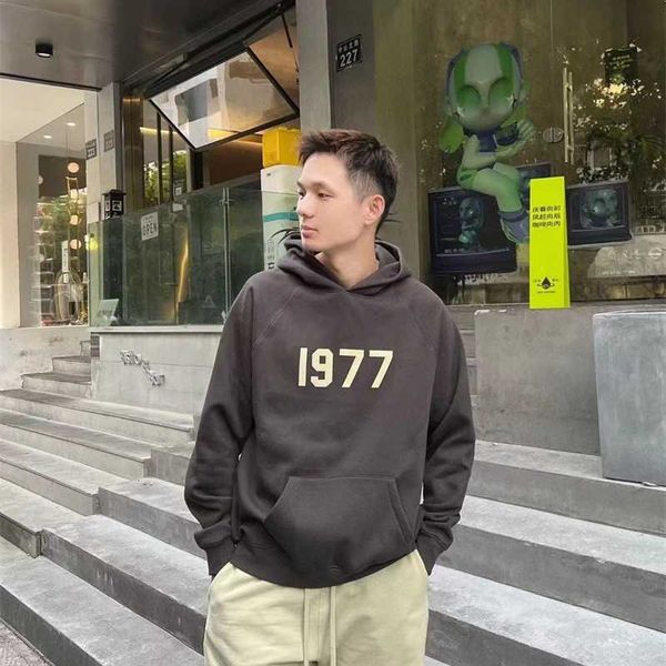 

hoodies hweatshirts autumn/winter 22 new essentials double thread 1977 round neck hoodie fog fashion, Black