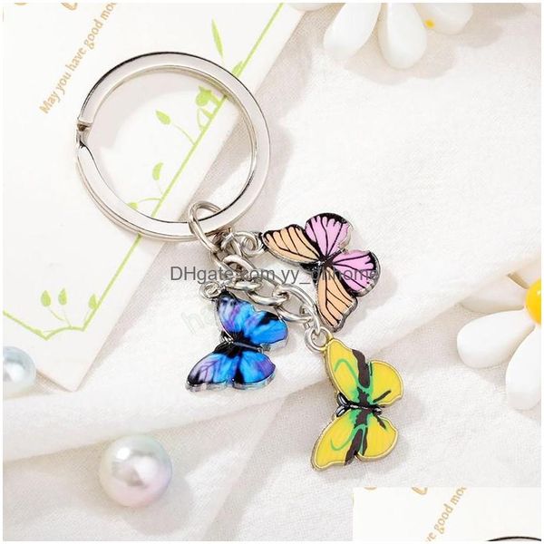 

key rings colorf butterfly keychain color drip insects car key ring women bag accessories jewelry gifts drop delivery dhgzs, Slivery;golden