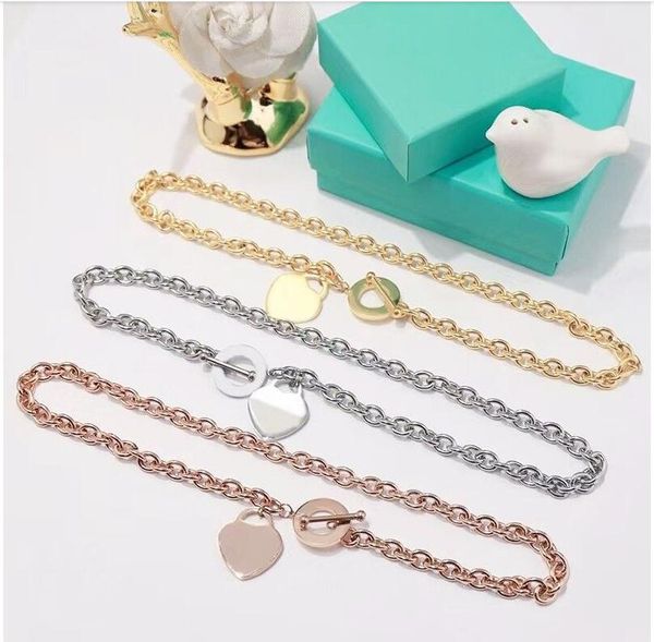 

luxury designer sterling silver heart bangle bracelet necklace set shape original fashion classic bracelet women jewelry gift with box, Black