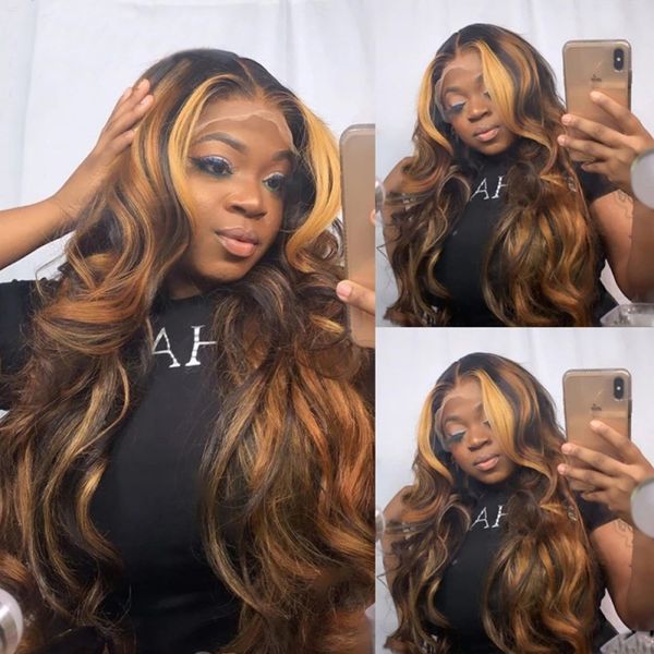 

honey blonde lace frontal wig black friday piano color 4/27 ombre 13x4 front wigs for women body wave 26 28 30 32 34 inches bodywave wavy