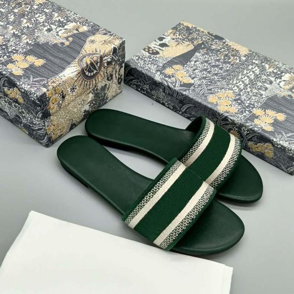 

women slipper letter embroidery flat sandals designer flat slippers luxury leather summer fashion beach big head rainbow letters with box, Black