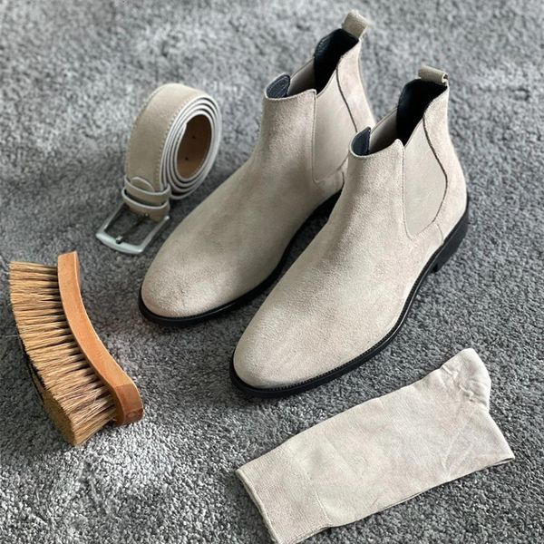 

boots in men boots beige flock round toe slipon business handmade men boots botas de hombre 221129, Black