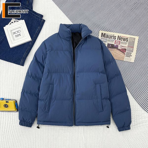 

men's down parkas men's cotton padded jacket casual winter stand collar warm thicken solid color youth male trendy windbreaker 221, Black
