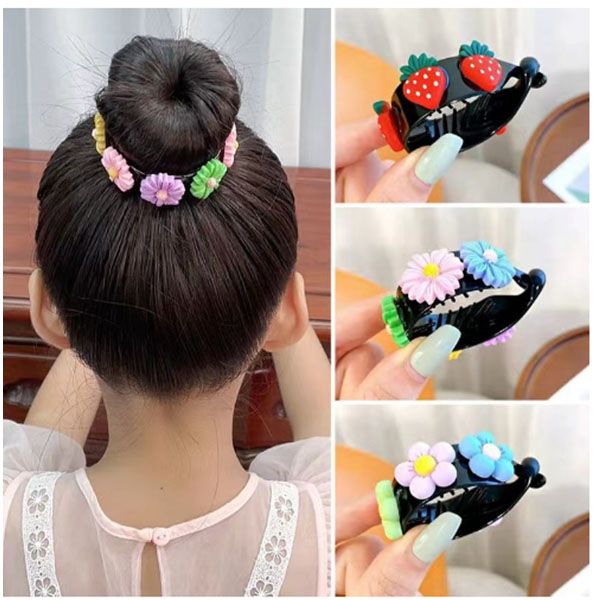 

children's ponytail back head buckle hair summer girl high ponytail artifact fixed clip, White;pink