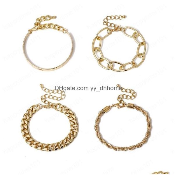 

charm bracelets 4pcs punk chain bracelets set for women boho thick gold color charm bracelet bangles fashion jewelry drop delivery dhfk3, Golden;silver