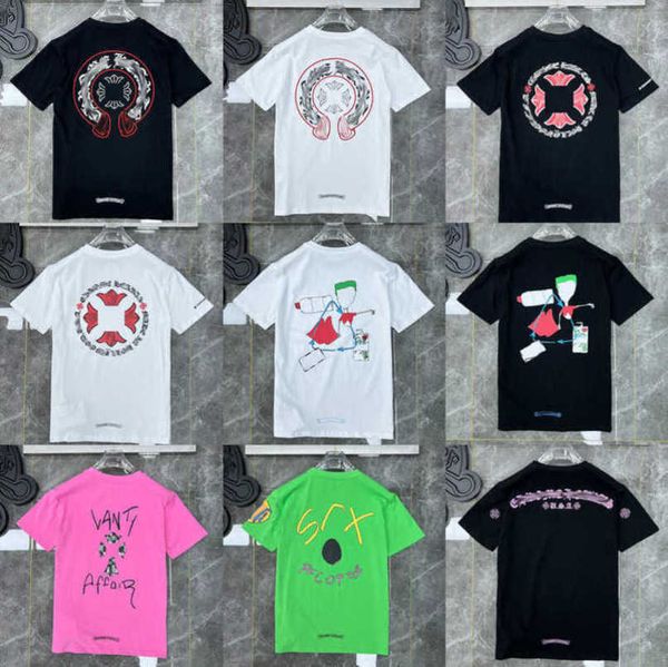 

luxury classic women's t shirt brand tees men women sanskrit letter sweatshirts short sleeve horseshoe designer couple t-shirts cross, White