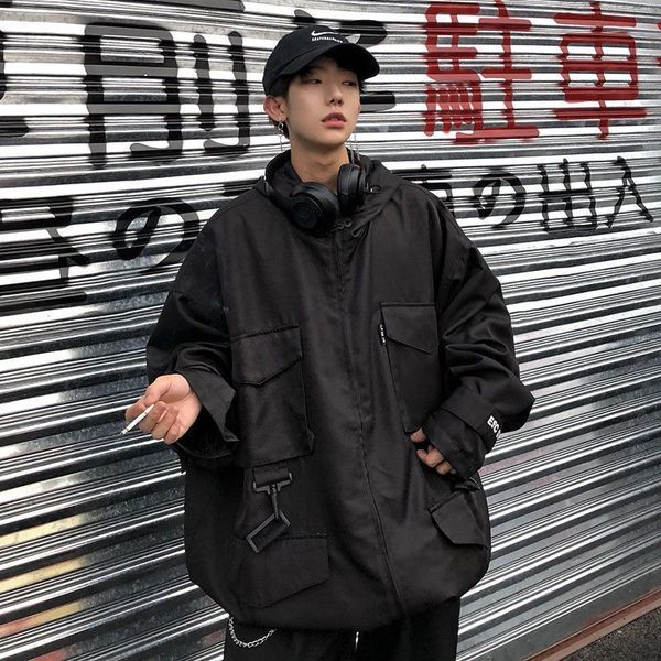 

men's jackets men women techwear jacket preppy korean loose versatile multi pocket varsity spring vintage tactical hip hop punk coats 2, Black;brown