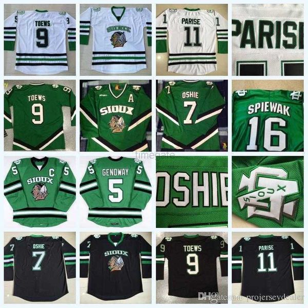 

college hockey wears north dakota fighting sioux 8 nick schmaltz 16 brock boeser 29 brock nelson 7 tj oshie 9 jonathan toews 11 zach parise, Black