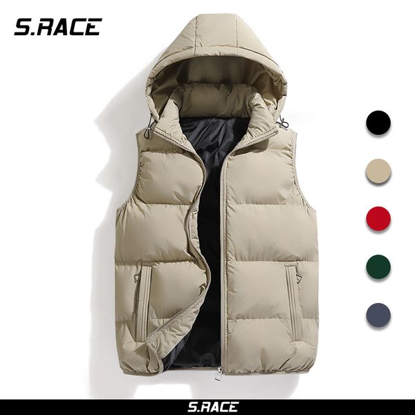 

men's vests fashion autumn winter thicken cotton waistcoat sleeveless jacket coat warm detachable hat outwear vest 221129, Black;white